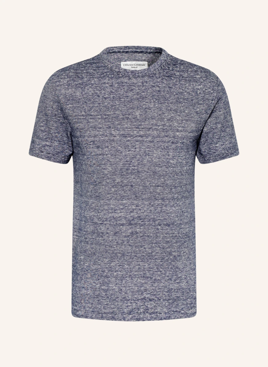 Officine Générale T-Shirt mit Leinen in dunkelblau/ ecru