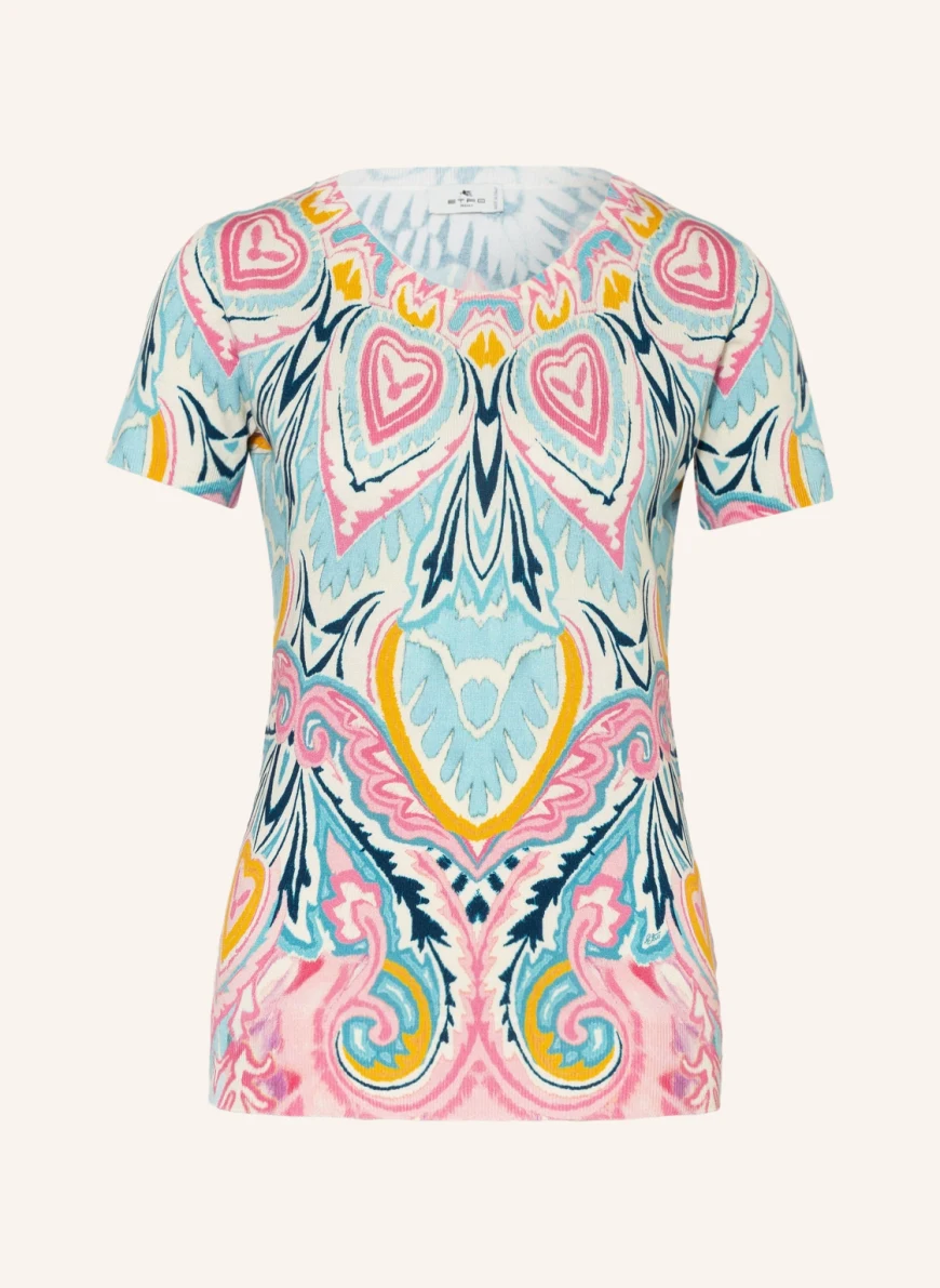 ETRO T-Shirt aus Seide in creme/ hellblau/ rosa