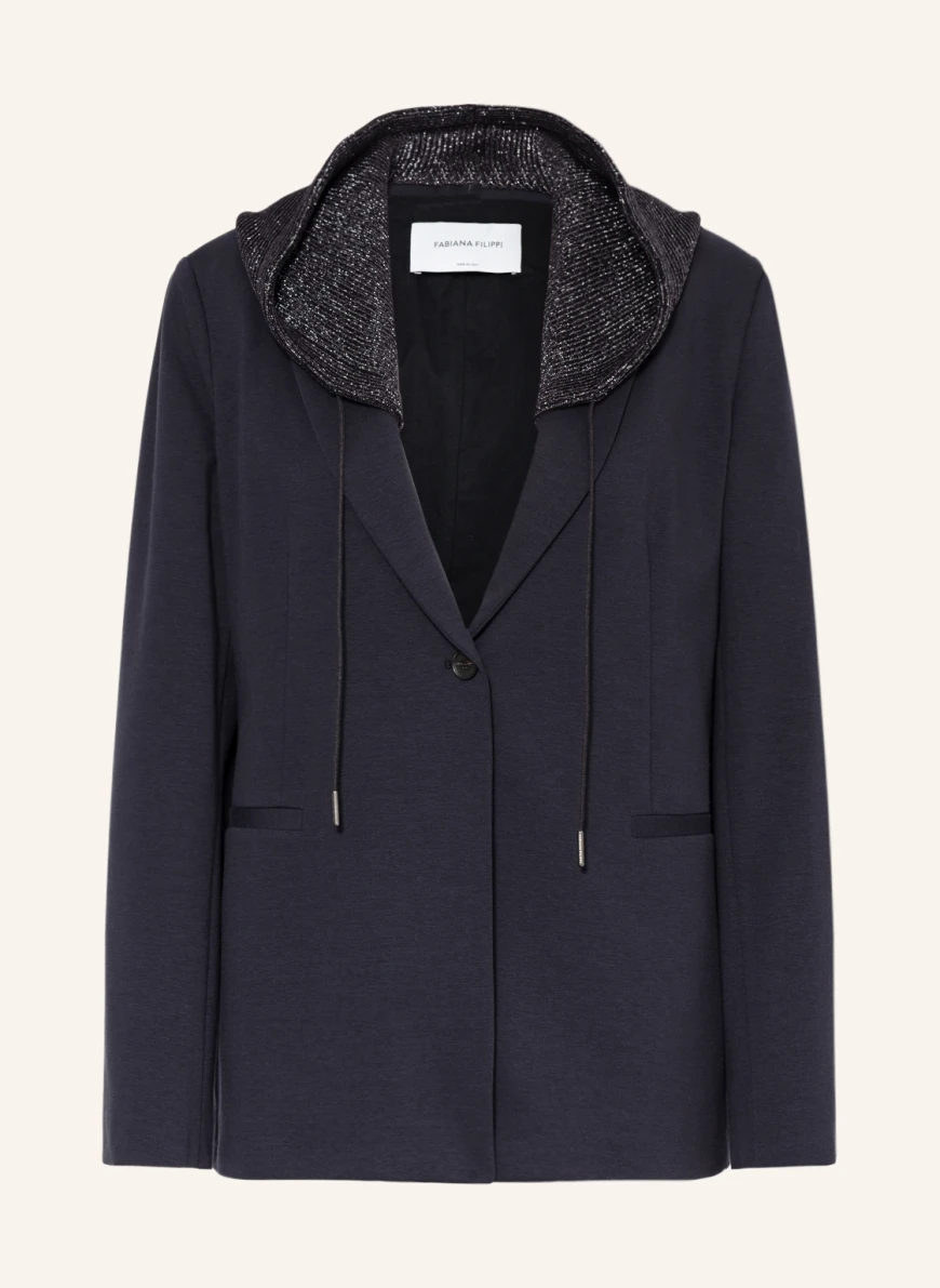 FABIANA FILIPPI Blazer mit abnehmbarer Kapuze und Glitzergarn in dunkelblau