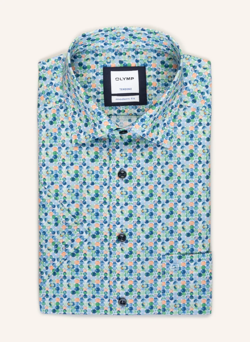 OLYMP Kurzarm-Hemd modern fit in lachs/ grün/ blau
