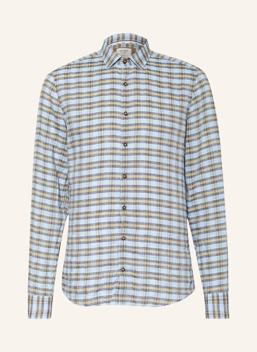 OLYMP Leinenhemd Level Five body fit in hellblau/ blau/ dunkelgelb