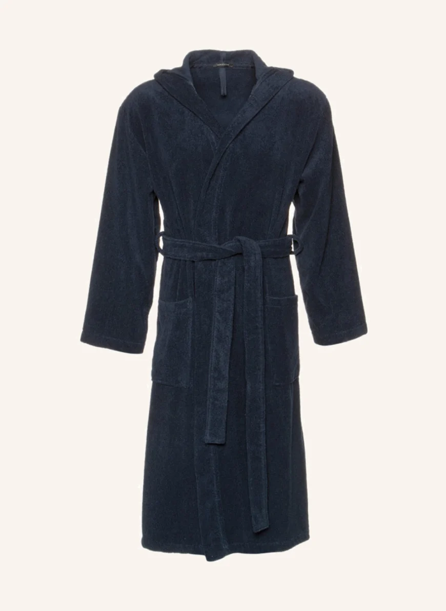 SCHIESSER Men’s bathrobe ESSENTIALS with hood BLUE