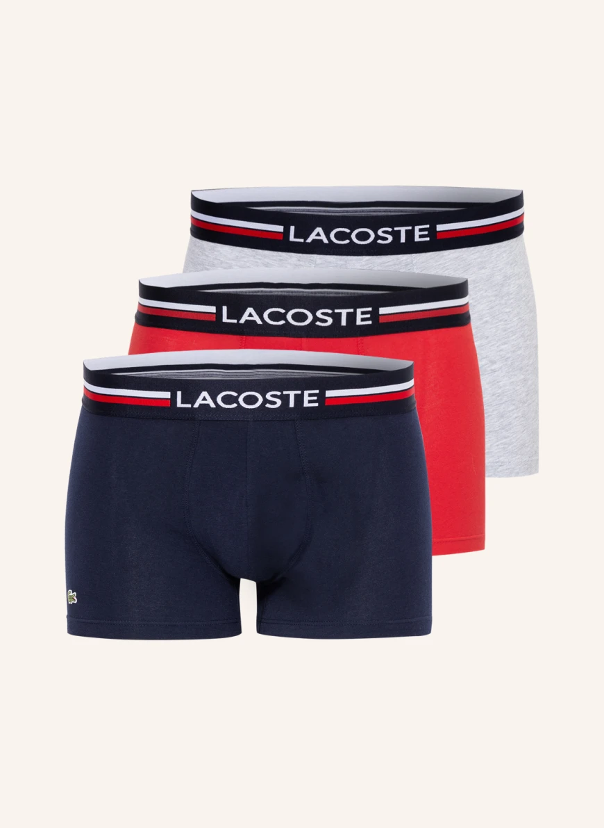 LACOSTE 3er-Pack Boxershorts in dunkelblau/ hellgrau/ rot