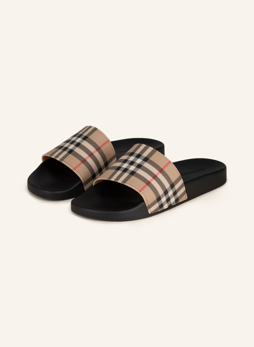 BURBERRY Pantoletten FURLEY in beige/ schwarz/ rot