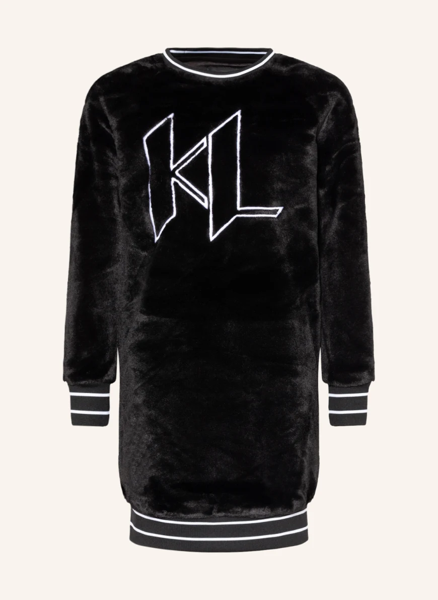 KARL LAGERFELD KIDS Sweatkleid in Teddyfell-Optik in schwarz