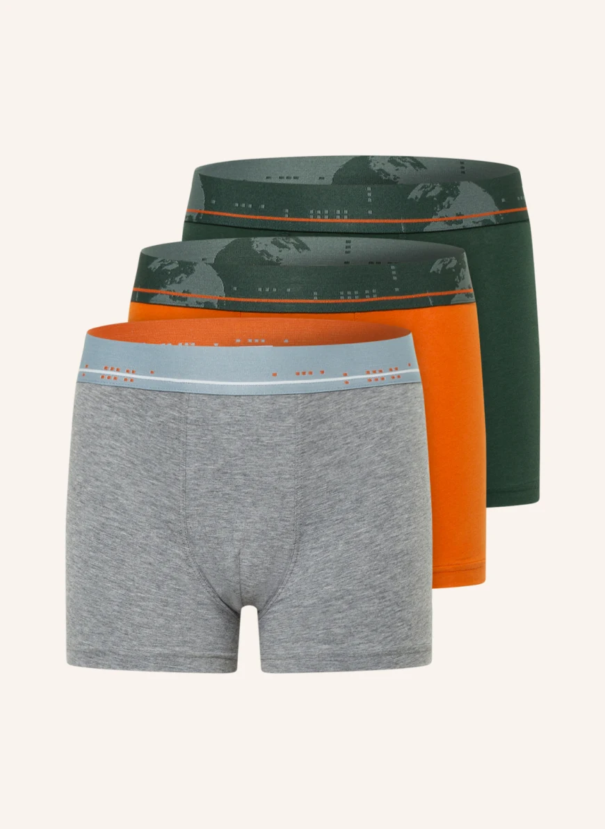 Sanetta 3er-Pack Boxershorts in dunkelorange/ grün/ grau