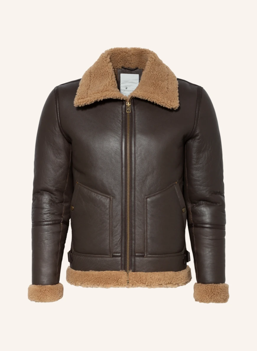 goosecraft Lederjacke LONDON LAMMY mit Echtfell in dunkelbraun