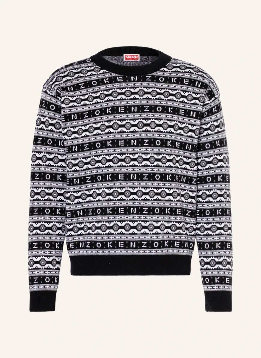 KENZO Pullover aus Merinowolle in schwarz/ weiss/ dunkelgrau