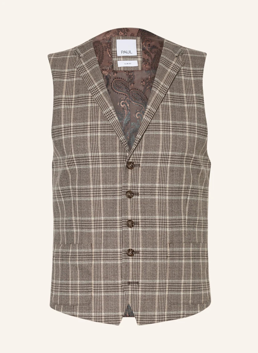 PAUL Anzugweste Slim Fit in hellbraun/ braun
