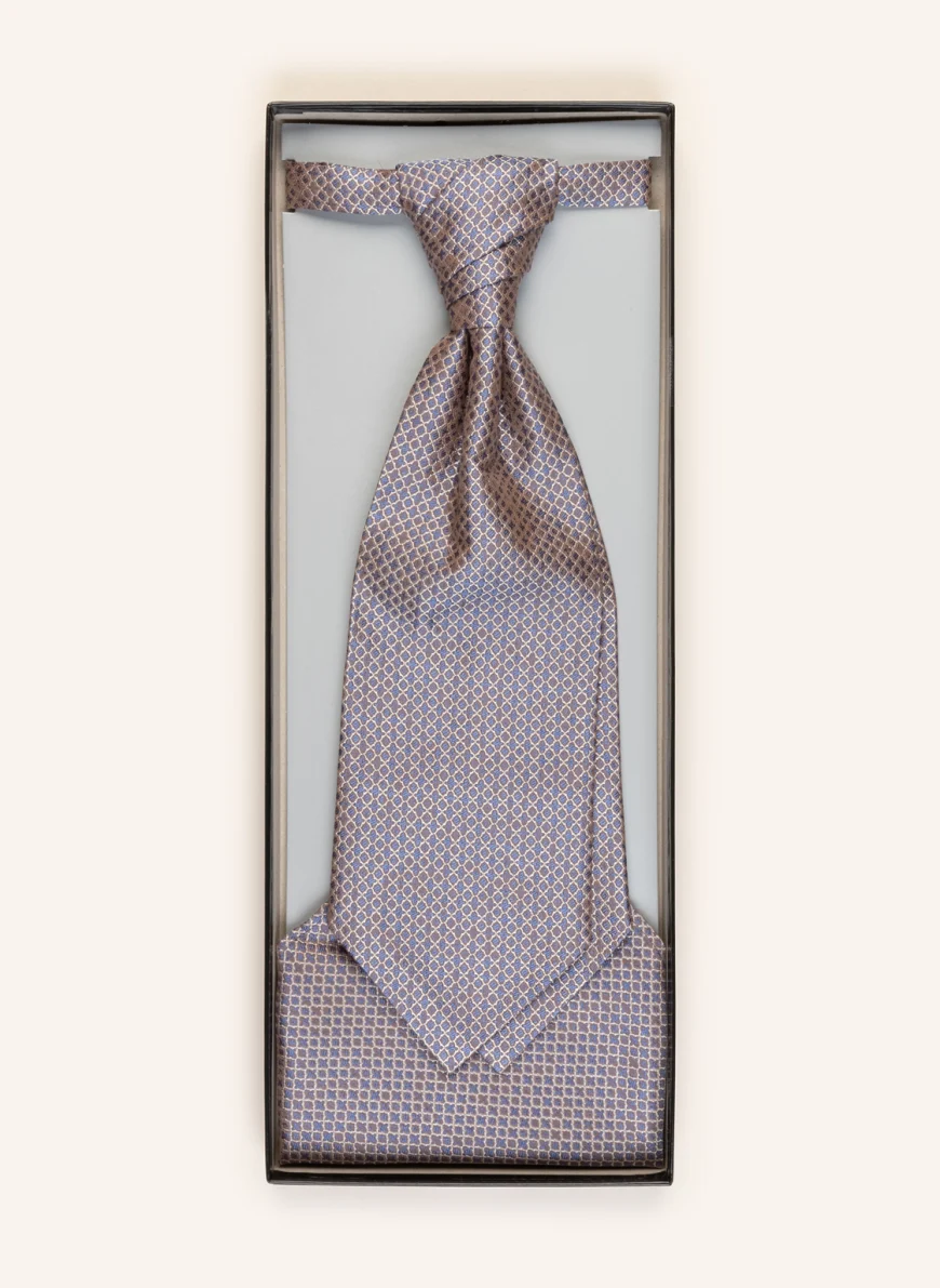 WILVORST Set: Krawatte und Einstecktuch in braun/ blau
