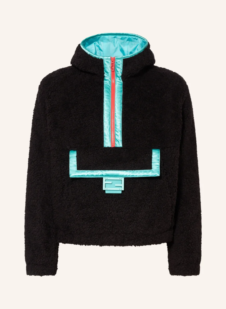 FENDI Teddyfell-Jacke in schwarz/ mint