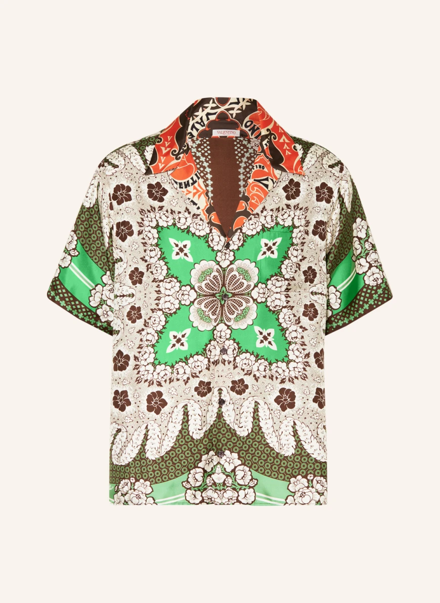 VALENTINO Resorthemd Comfort Fit aus Seide in weiss/ dunkelbraun/ grün