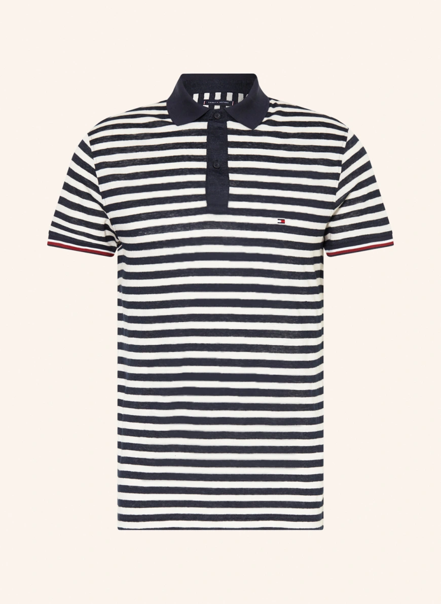 TOMMY HILFIGER Leinen-Poloshirt BRETON in weiss/ dunkelblau