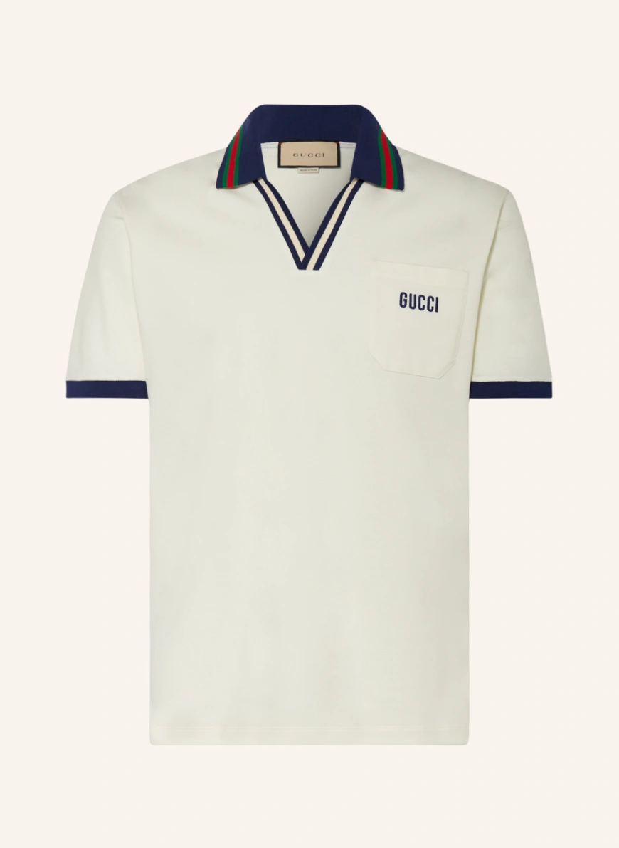 GUCCI Piqué-Poloshirt in ecru/ dunkelblau/ rot