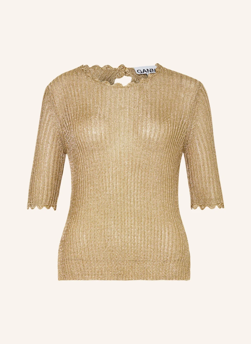 GANNI Strickshirt mit Cut-out und Glitzergarn in gold