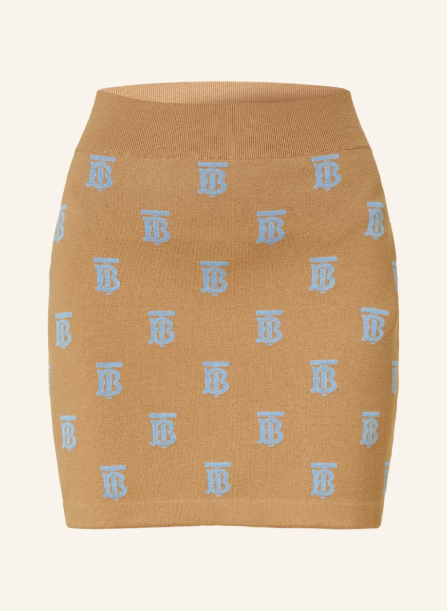 BURBERRY Strickrock SUZA mit Seide in camel/ hellblau