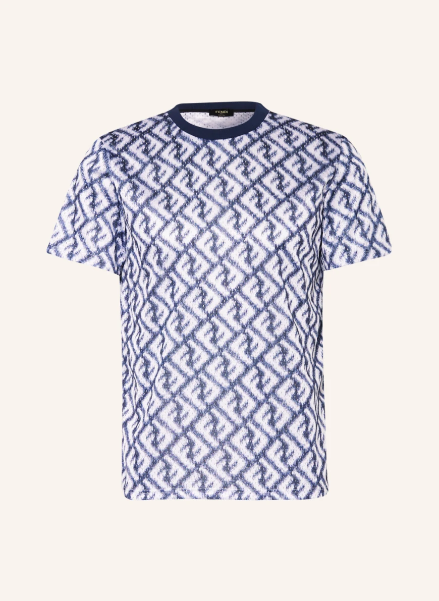 FENDI T-Shirt im Materialmix in weiss/ dunkelblau