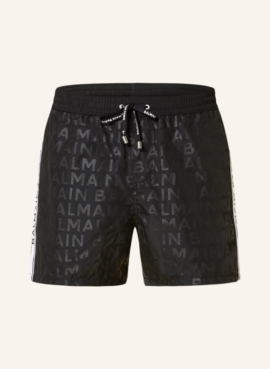 BALMAIN Badeshorts mit Galonstreifen in schwarz/ weiss