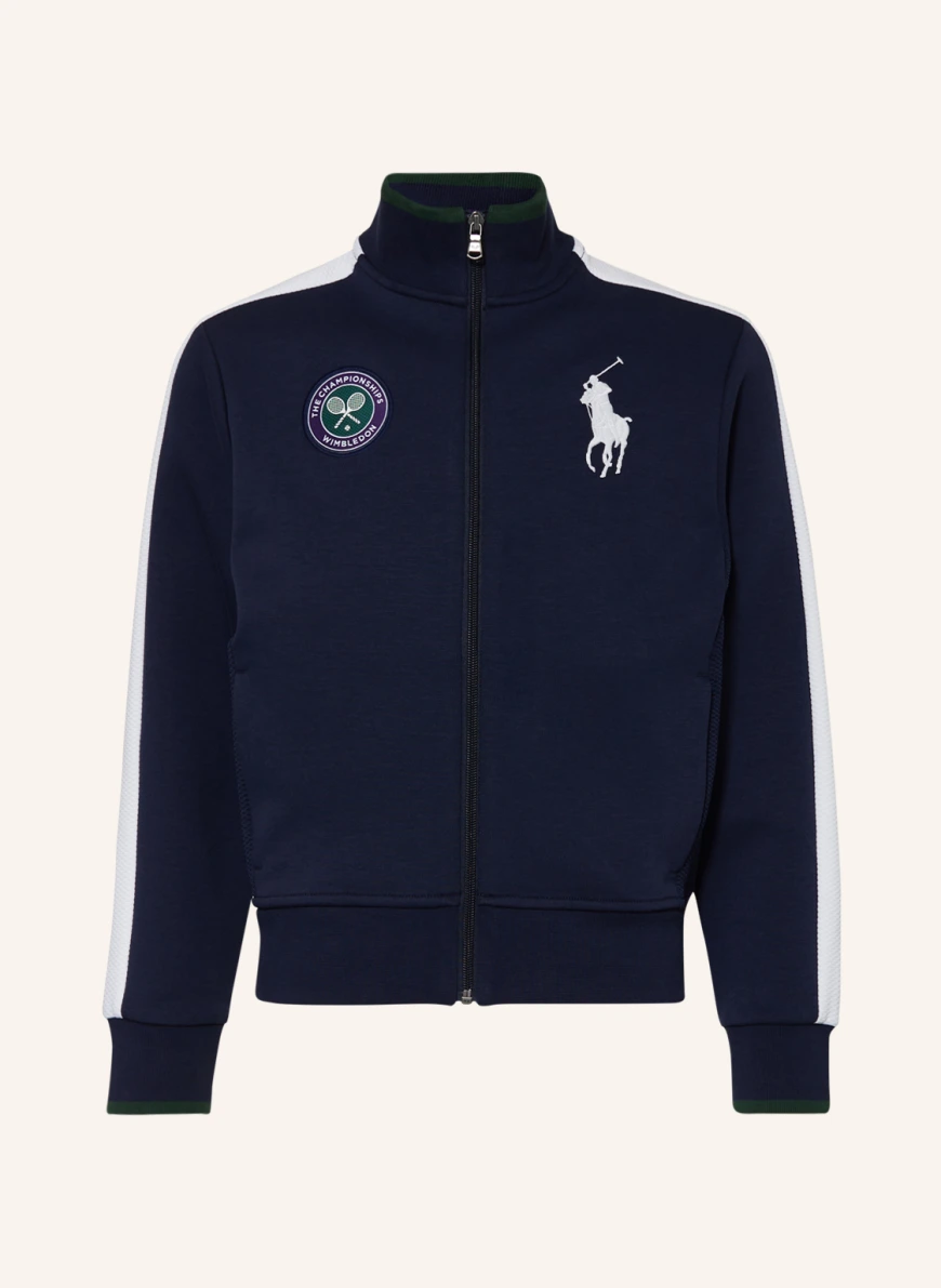 POLO RALPH LAUREN Jacheta din material tricotat WIMBLEDON cu dungi din galon ALBASTRU ÎNCHIS