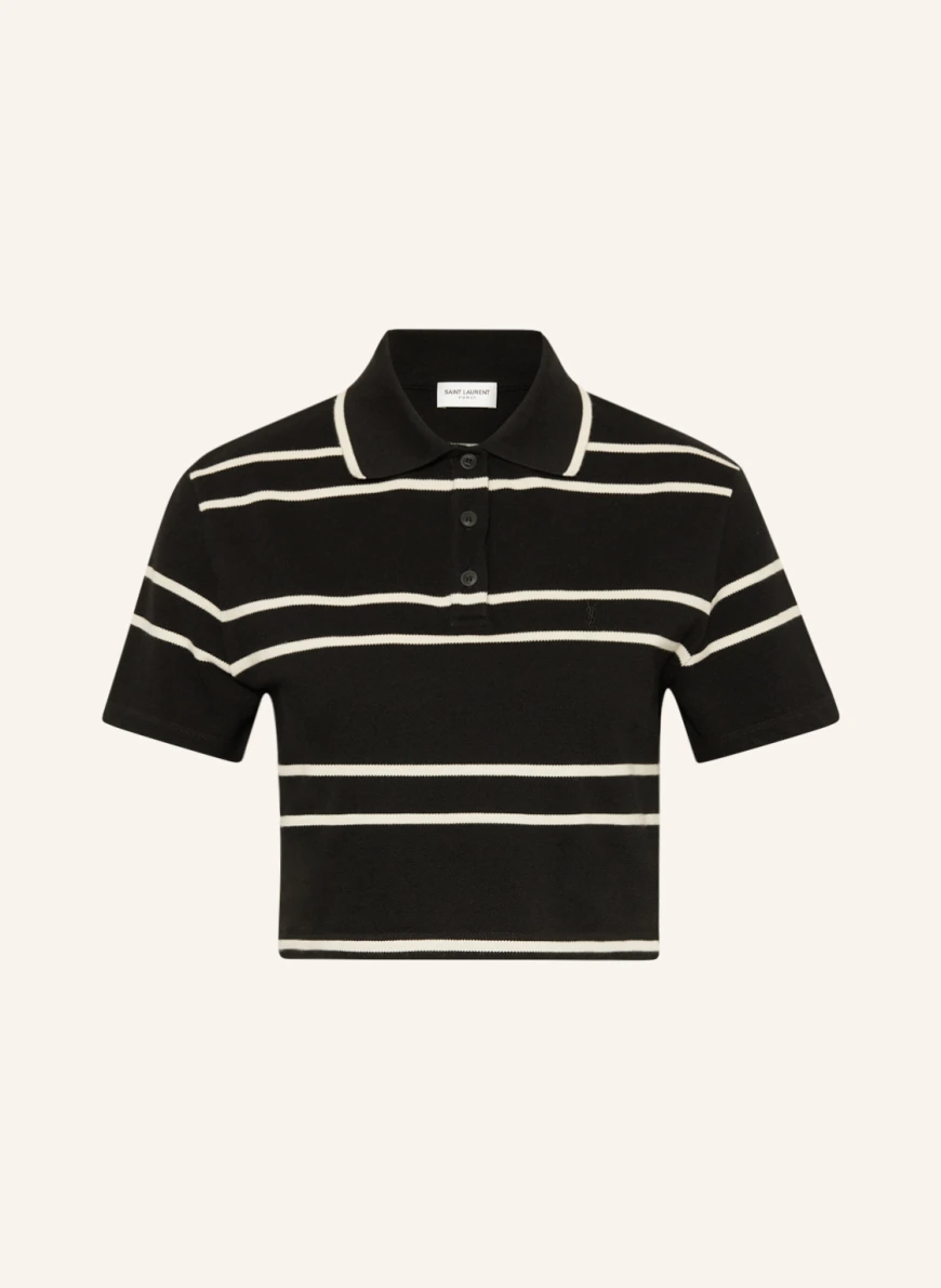 SAINT LAURENT Piqué-Poloshirt in schwarz/ creme