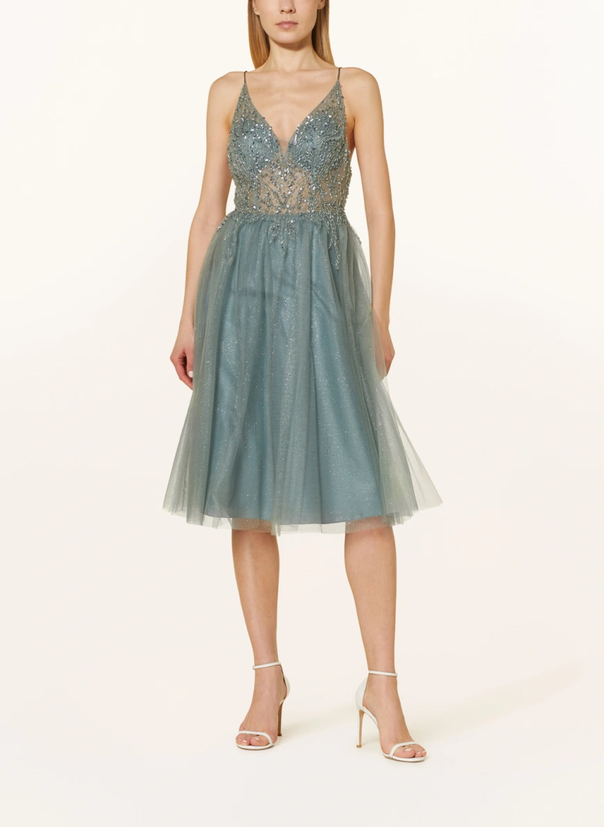 unique Cocktailkleid mit Pailletten und Schmuckperlen GRÜN