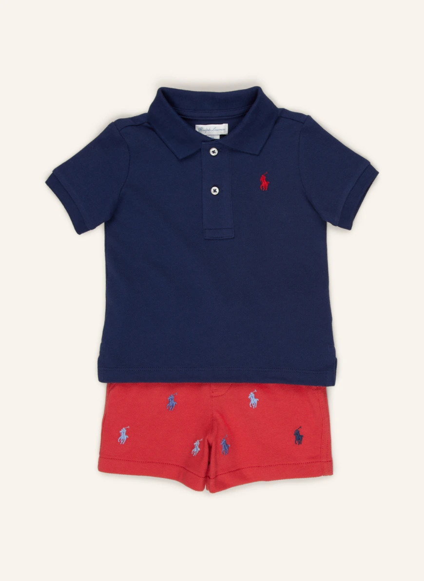 POLO RALPH LAUREN Set: Piqué-Poloshirt und Shorts in dunkelblau/ rot