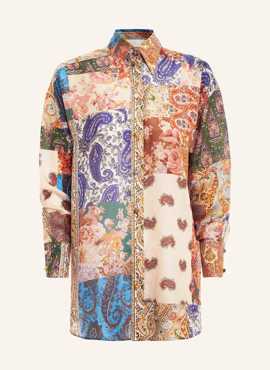 ZIMMERMANN Hemdbluse DEVI aus Seide in blau/ lachs