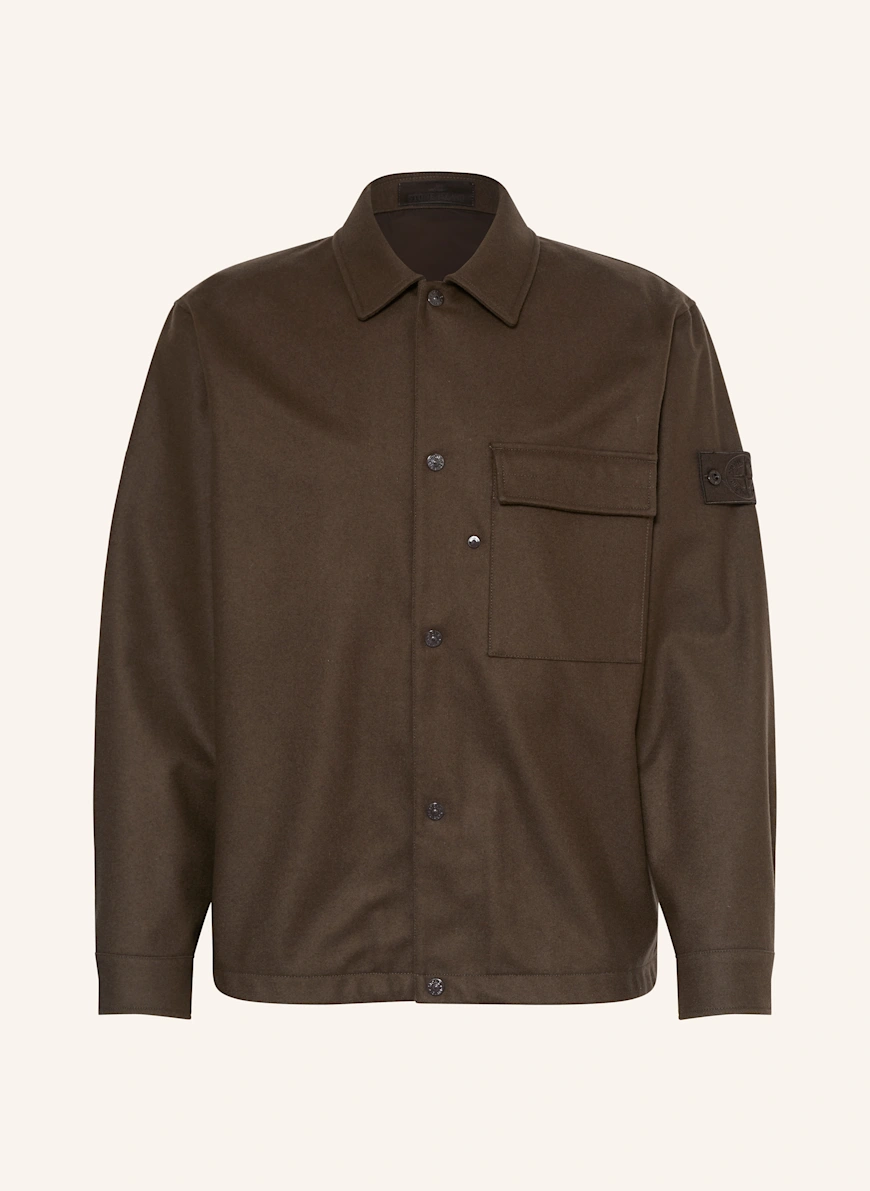 STONE ISLAND GHOST flannel overshirt DARK BROWN