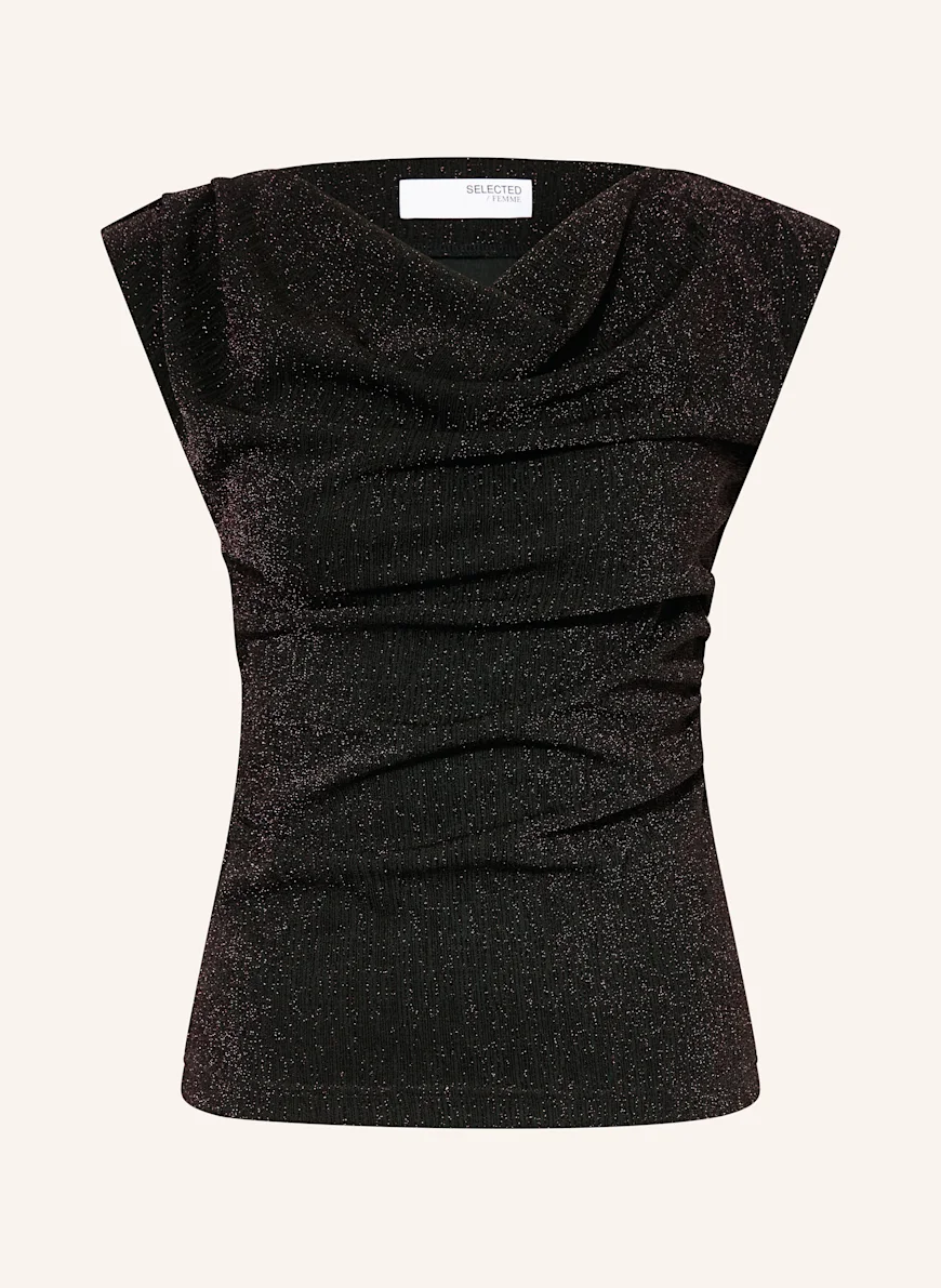 SELECTED Top with glitter thread DARK BROWN / DARK RED
