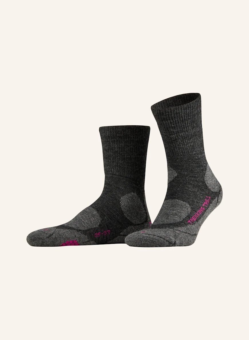 P.A.C. Trekking-Socken TR 6.1 MEDIUM mit Merinowolle DUNKELGRAU / FUCHSIA