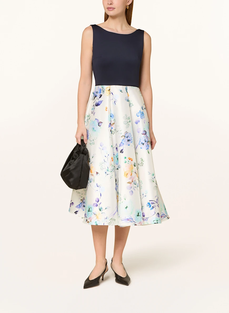 SWING Cocktailkleid im Materialmix DUNKELBLAU / LILA / GELB