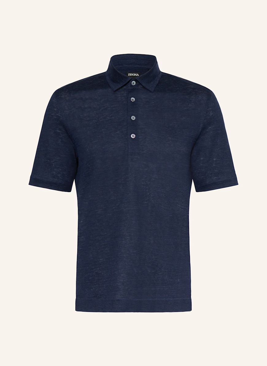ZEGNA Linen polo shirt DARK BLUE