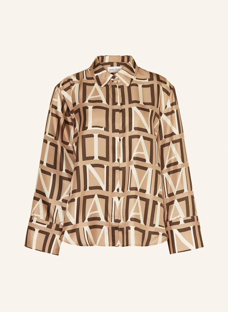 MALINA FELI silk shirt blouse CAMEL / DARK BROWN / ECRU