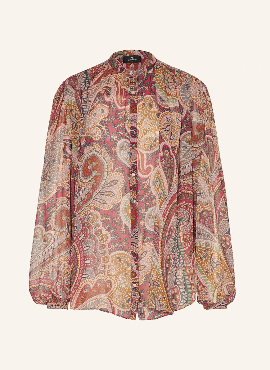 ETRO Silk blouse with pleats DARK RED / BEIGE / DARK GREEN