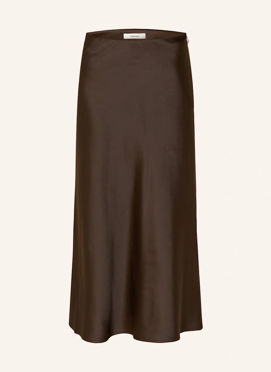 SELECTED Satin skirt DARK BROWN