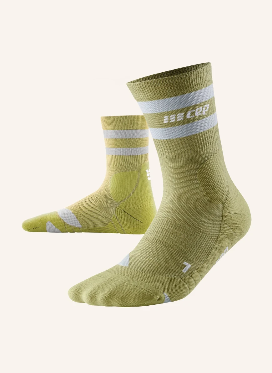 cep Hiking-Socken 80's COMPRESSION SOCKS MID CUT mit Merinowolle in oliv/ grau